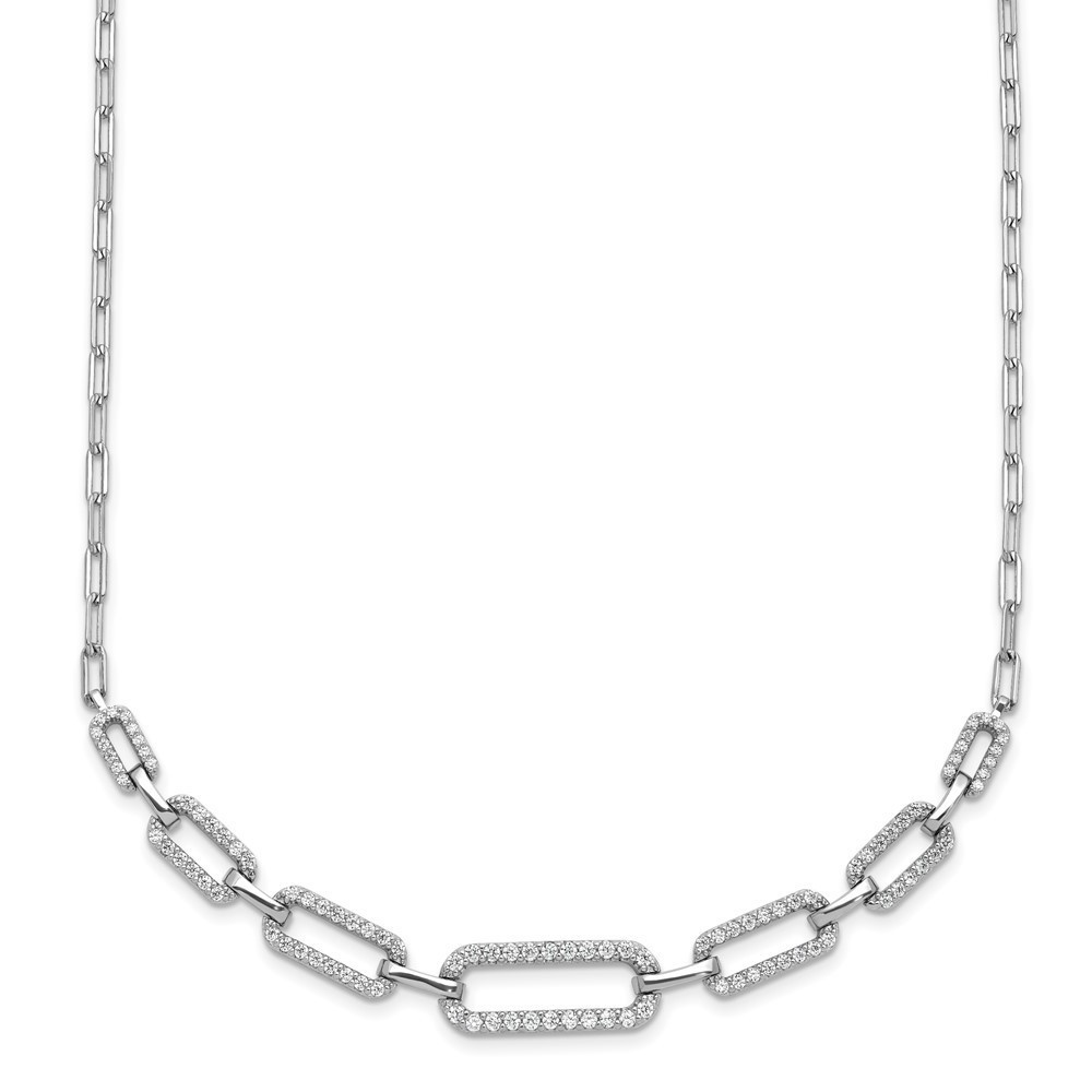 925 Sterling Silver CZ 102 Stone Paper Clip Link 16 in with 2 in Ext. Necklace